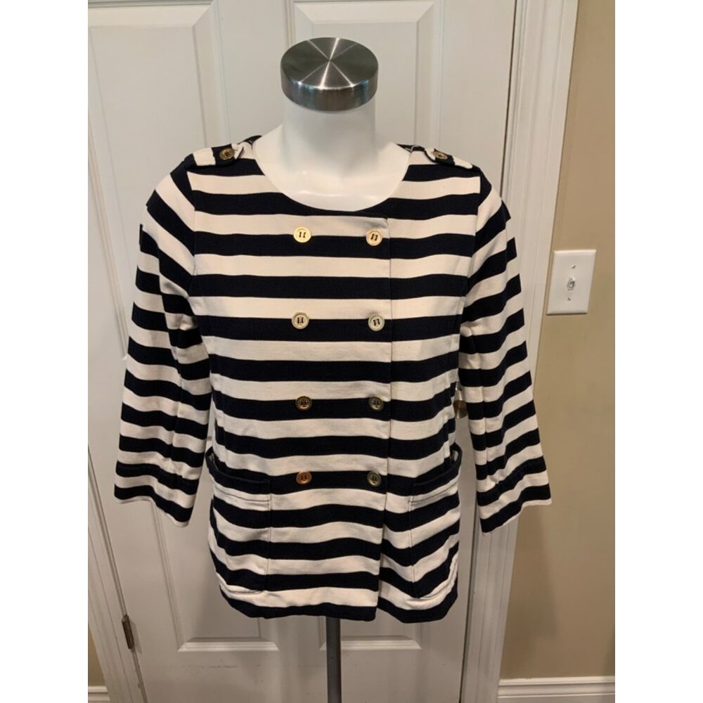 J. Crew Cream & Blue Striped Double Breasted Button Up Jacket, Size S
